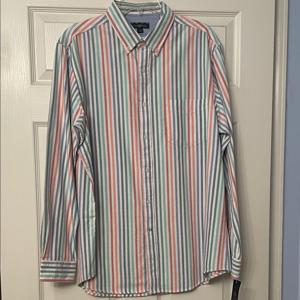 Club Room Men's Striped Shirt in Blue, Red, and White